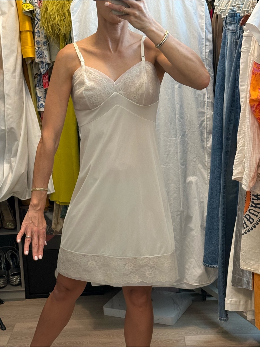 Vintage Vanity Fair Cream Lace-Trim Slip